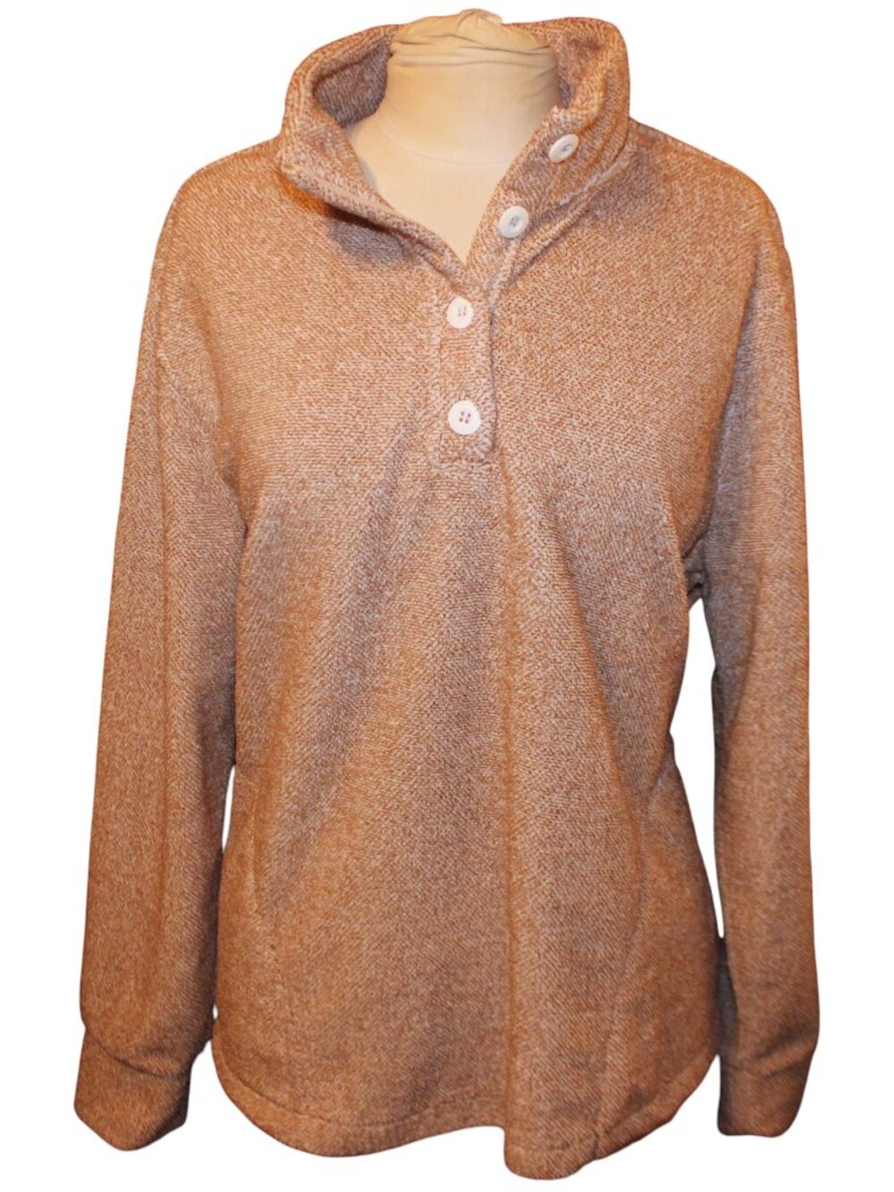 EDDIE BAUER Fireside Sweater Fleece Pullover XL Tan Marl Button